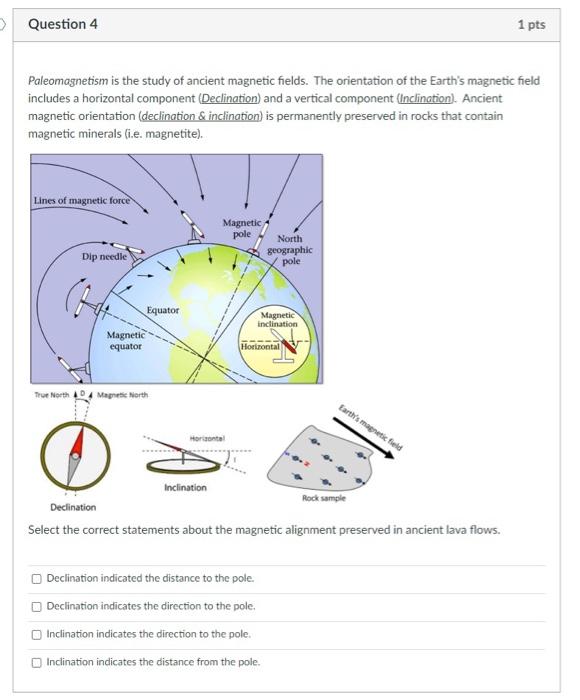 > Question 4 1 pts Paleomagnetism is the study of | Chegg.com