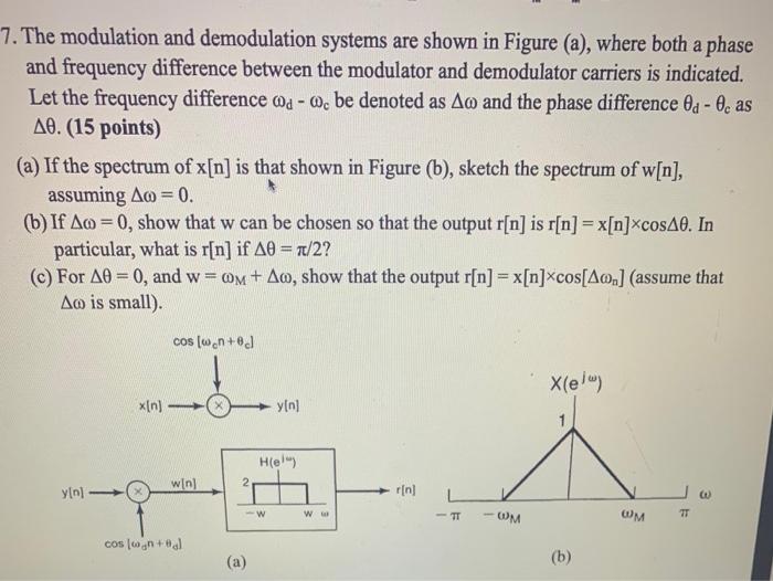 Solved 7. The modulation and demodulation systems are shown | Chegg.com