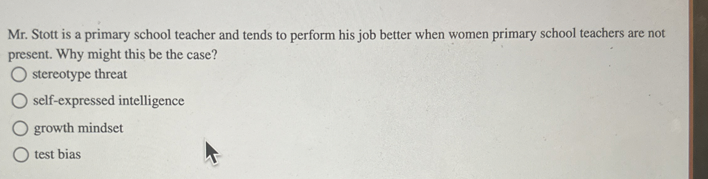 Solved Mr. ﻿Stott is a primary school teacher and tends to | Chegg.com