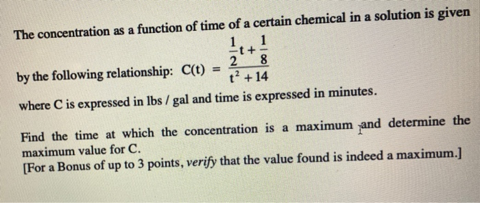 Solved The concentration as a function of time of a certain | Chegg.com