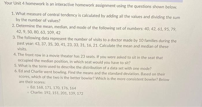 unit statistics homework 4