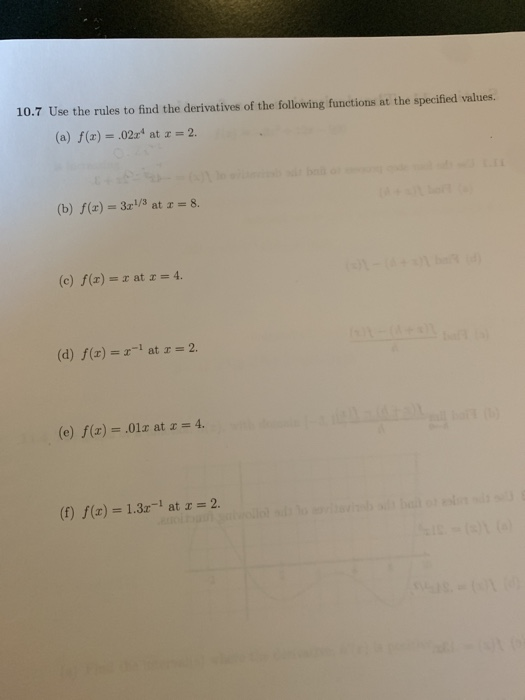 Solved 10.7 Use the rules to find the derivatives of the | Chegg.com
