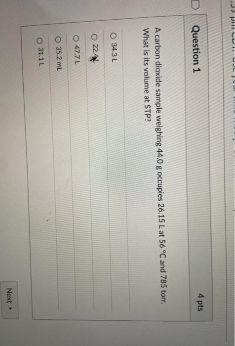 Solved 37 Pmui 4 Pts Question 1 A Carbon Dioxide Sample Chegg Com