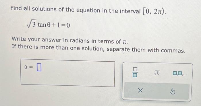 Solved Find all solutions of the equation in the interval | Chegg.com