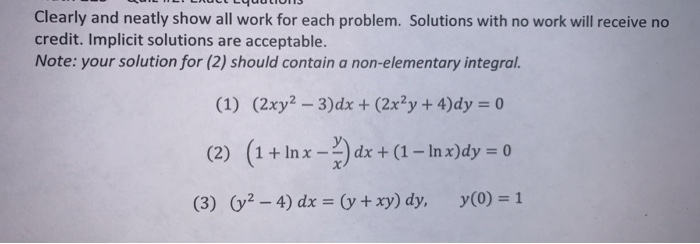 Solved Clearly and neatly show all work for each problem. | Chegg.com