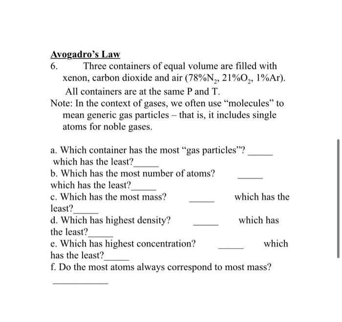 Solved Avogadro's Law 6. Three containers of equal volume