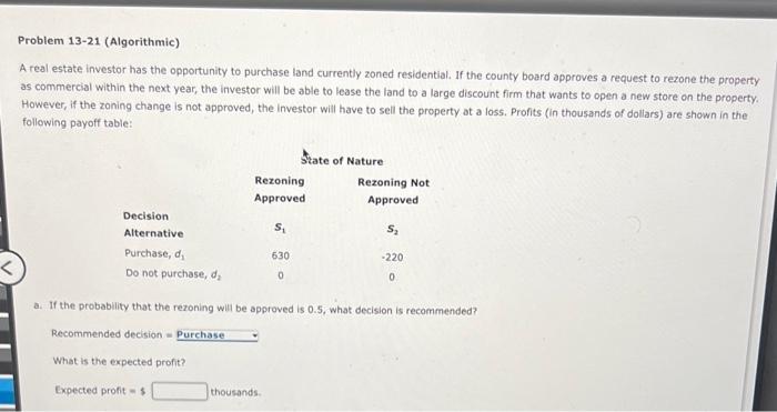 Solved Problem 13-21 (Algorithmic) A Real Estate Investor | Chegg.com