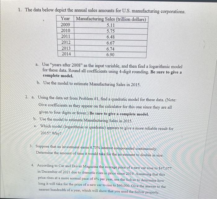 Solved The data below depict the annual sales amounts for | Chegg.com
