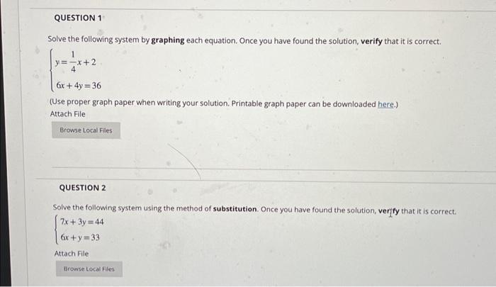 Solved Solve the following system by graphing each equation. | Chegg.com