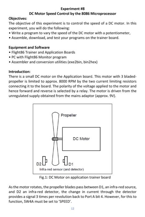 Solved Experiment #8 DC Motor Speed Control By The 8086 | Chegg.com