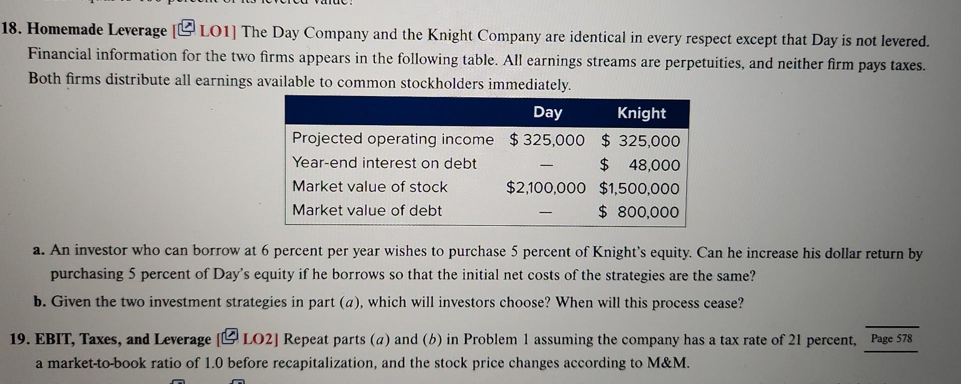Solved 8. Homemade Leverage [저 LO1] The Day Company and the | Chegg.com