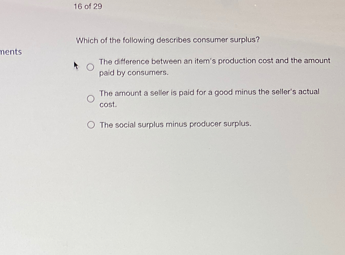 Solved 16 ﻿of 29Which of the following describes consumer | Chegg.com