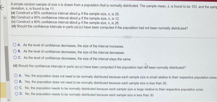 Solved A simple random sample of size n is drawn from a | Chegg.com