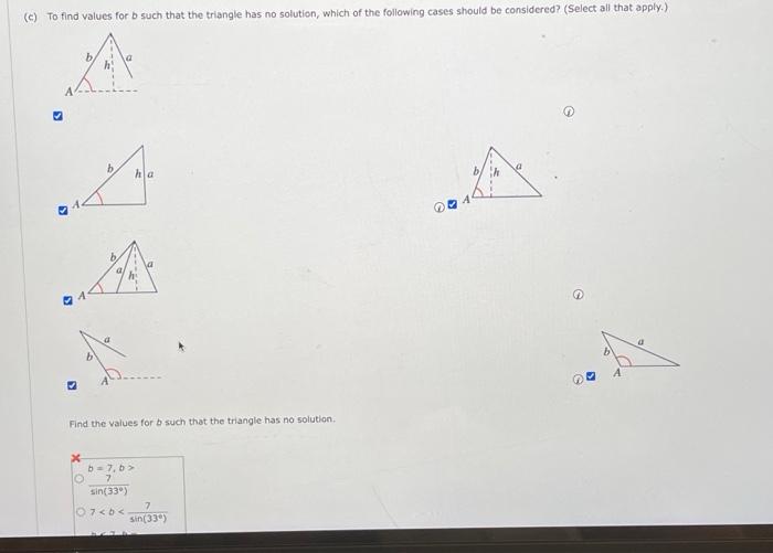 Solved Consider the following. A=33∘,a=7 (a) To find values | Chegg.com