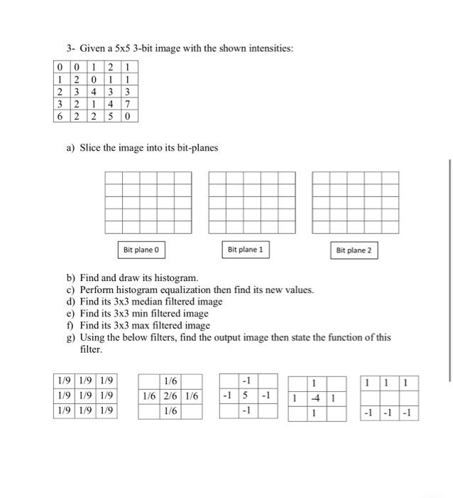 Solved 3- Given a 5×5 3-bit image with the shown | Chegg.com