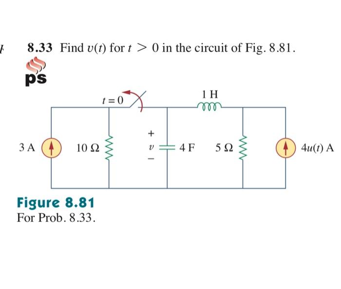Solved J 8.33 Find v(t) for t > 0 in the circuit of Fig. | Chegg.com