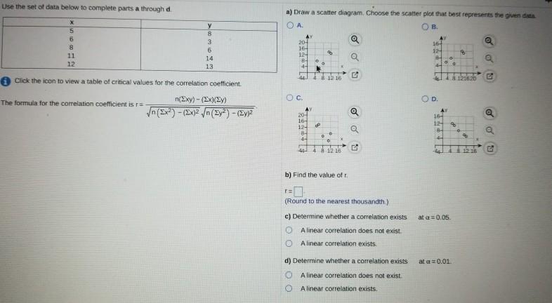 Solved Use the set of data below to complete parts a through | Chegg.com