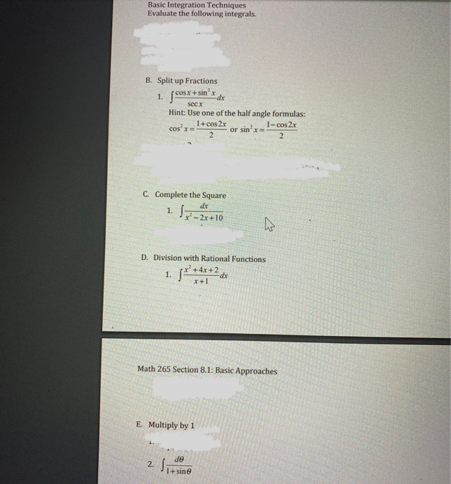 Solved Basic Integration Techniques Evaluate The Following | Chegg.com