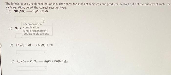 Solved The following are unbalanced equations. They show the | Chegg.com