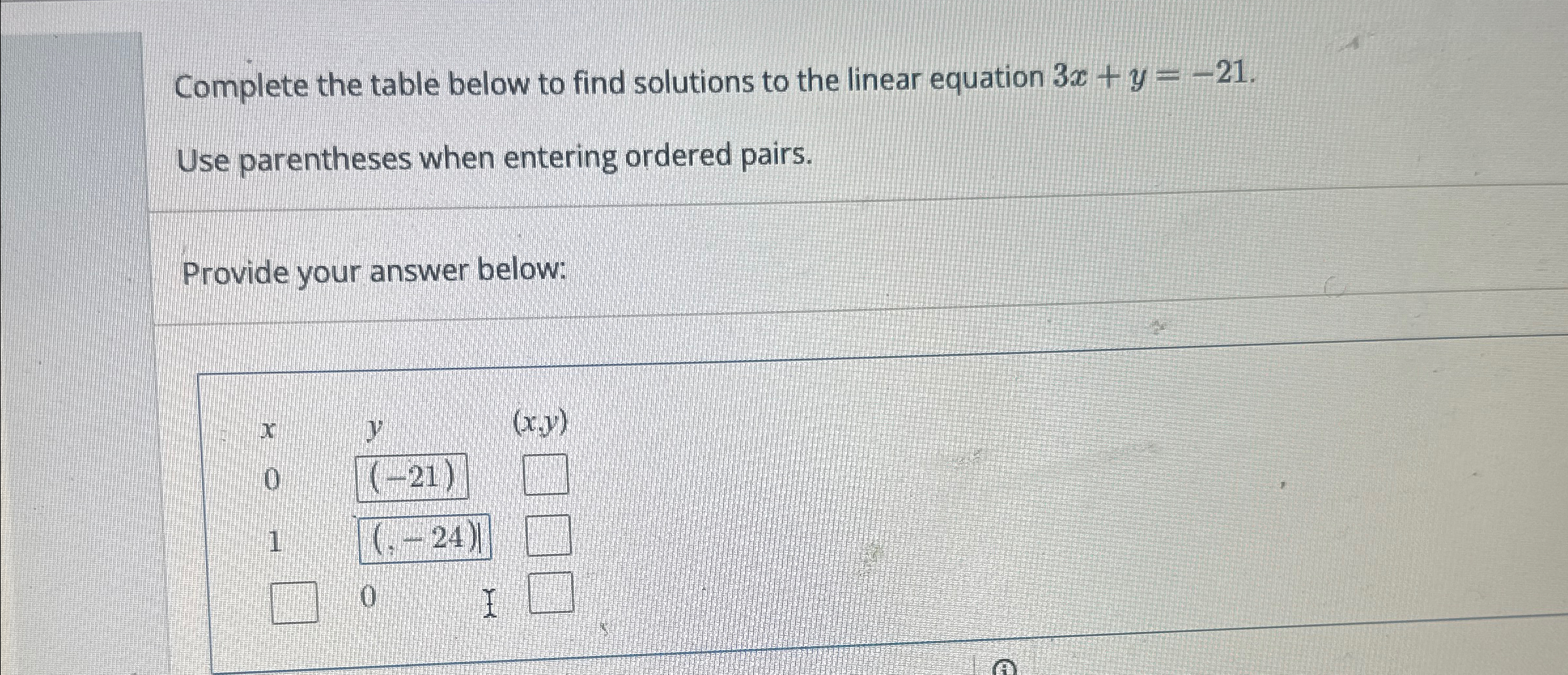 Solved Complete the table below to find solutions to the | Chegg.com