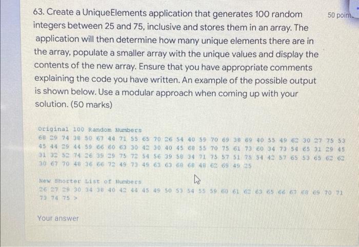 Solved 63. Create a Unique Elements application that | Chegg.com