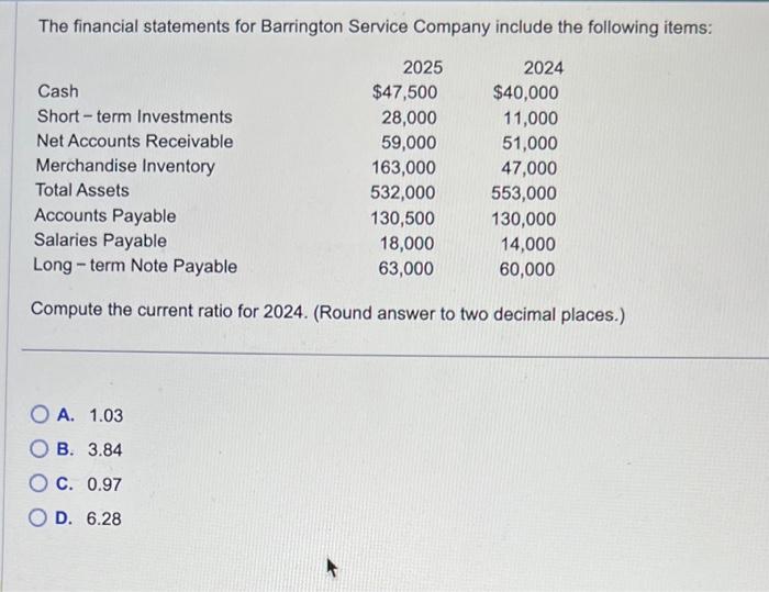Solved The financial statements for Barrington Service | Chegg.com
