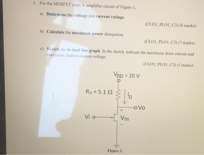 Solved 1.For the MOSFET class A amplifier circuit of Figure | Chegg.com