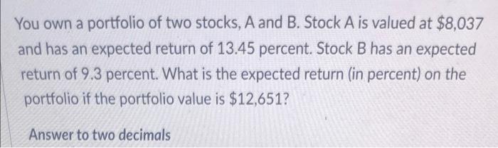 Solved You Own A Portfolio Of Two Stocks, A And B. Stock A | Chegg.com