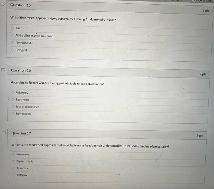 Solved Which Theoretical Approach Views Personality As Being | Chegg.com