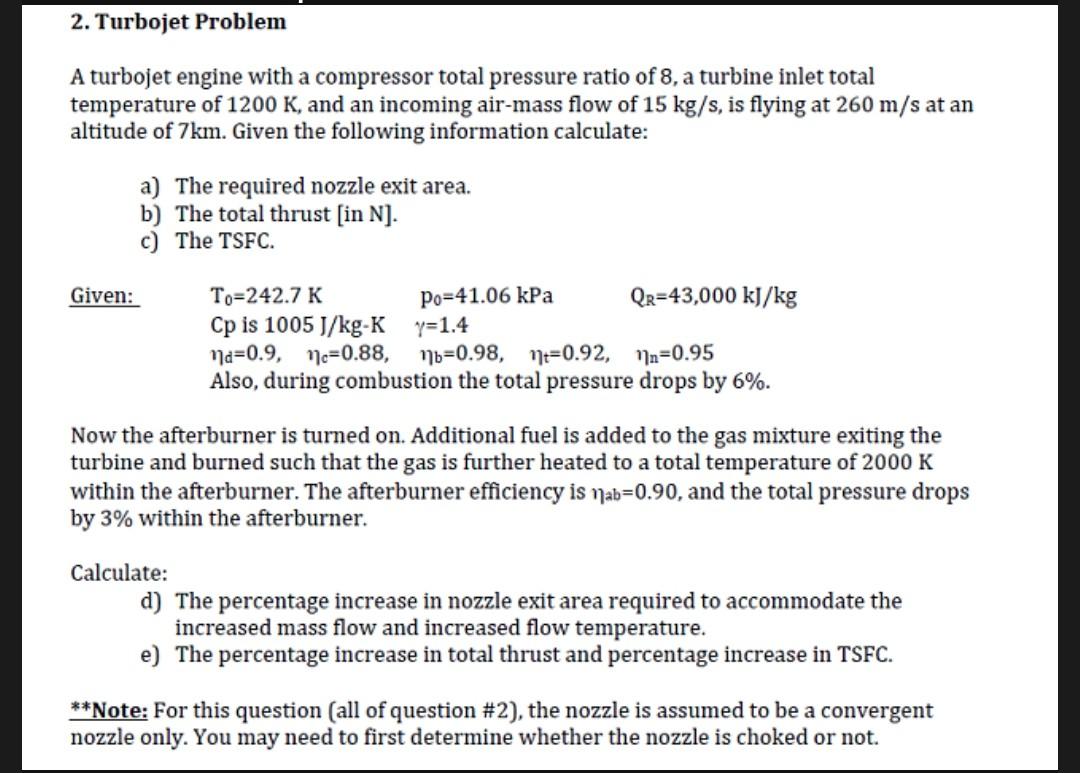 Solved A turbojet engine with a compressor total pressure