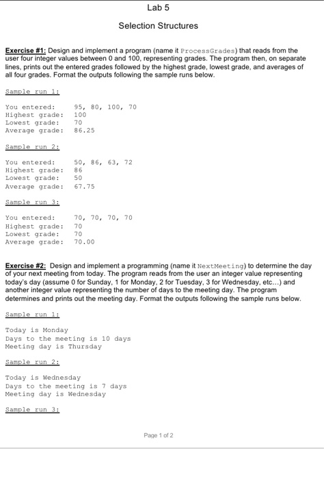 Solved Lab 5 Selection Structures Exercise 61: Design and | Chegg.com