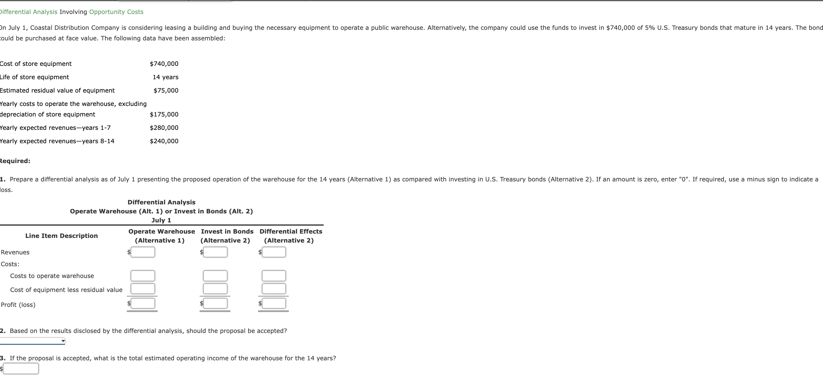 Solved Differential Analysis Involving Opportunity Costs
