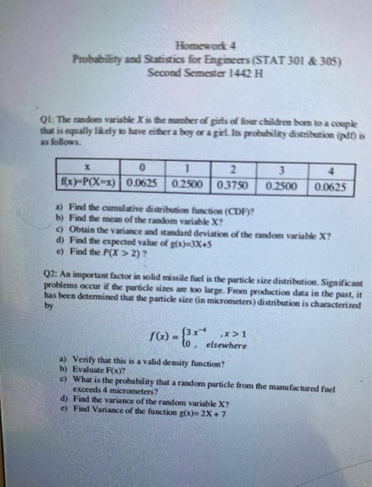 Solved Homework 4 Probability and Statistics for Engineers | Chegg.com