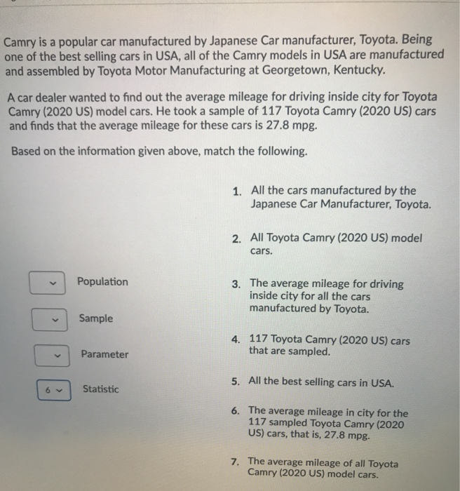 Solved Camry Is A Popular Car Manufactured By Japanese Car Chegg Com