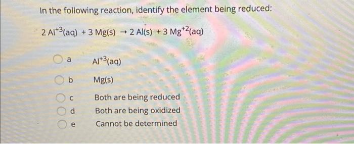 Solved In The Following Reaction, Identify The Element Being | Chegg.com