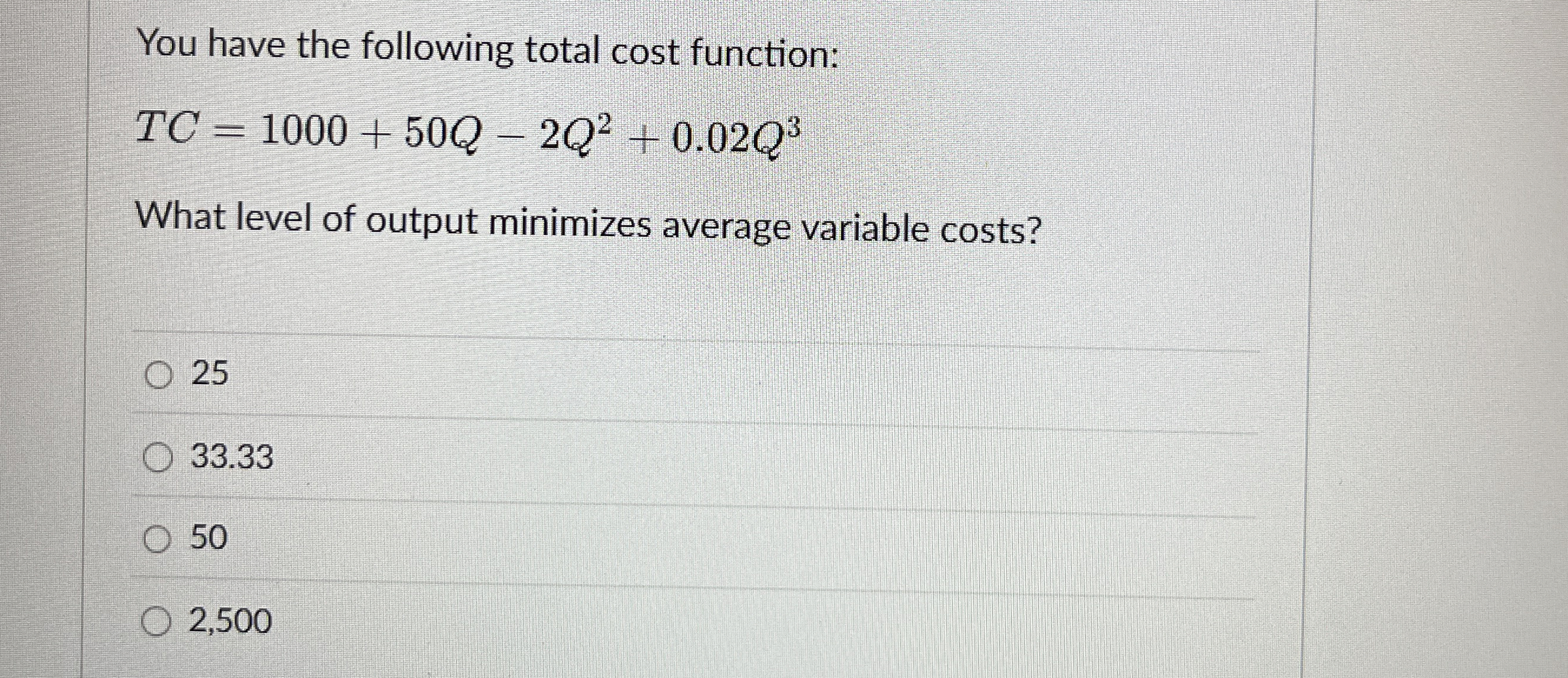 Solved You have the following total cost | Chegg.com