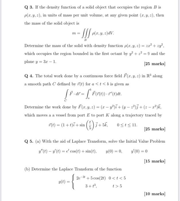 Solved Q 3 If The Density Function Of A Solid Object Tha Chegg Com