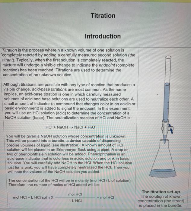 Solved Titration Introduction Titration is the process