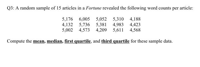 Solved Q3: A random sample of 15 articles in a Fortune | Chegg.com
