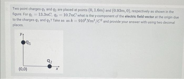 Solved Two point charges 91 and 42 are placed at points | Chegg.com