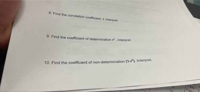 Solved 8. Find the correlation coefficient r. Interpret 9. | Chegg.com