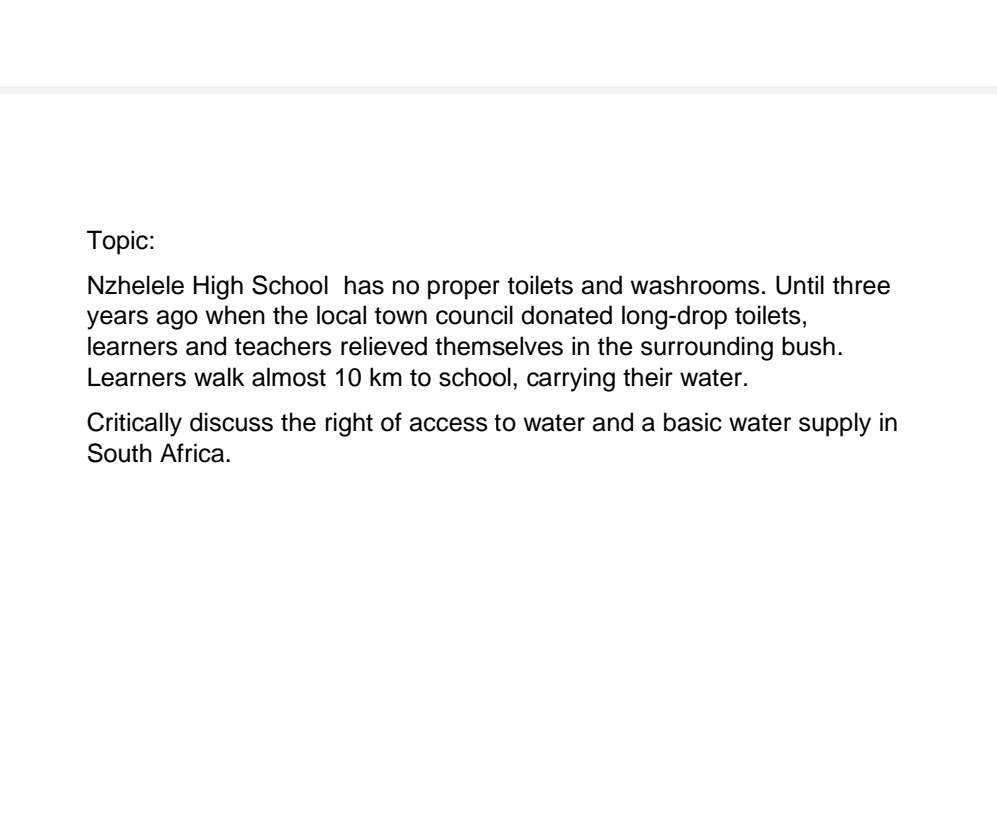 Topic:Nzhelele High School has no proper toilets and | Chegg.com