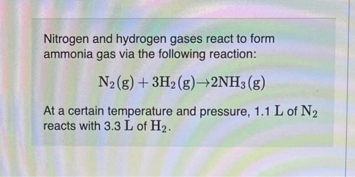 solved-nitrogen-and-hydrogen-gases-react-to-form-ammonia-gas-chegg