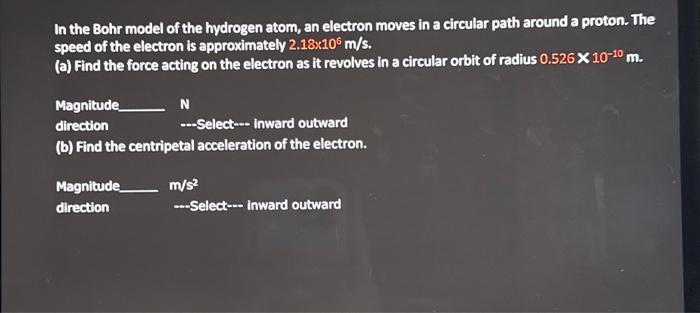 Solved In the Bohr model of the hydrogen atom, an electron | Chegg.com