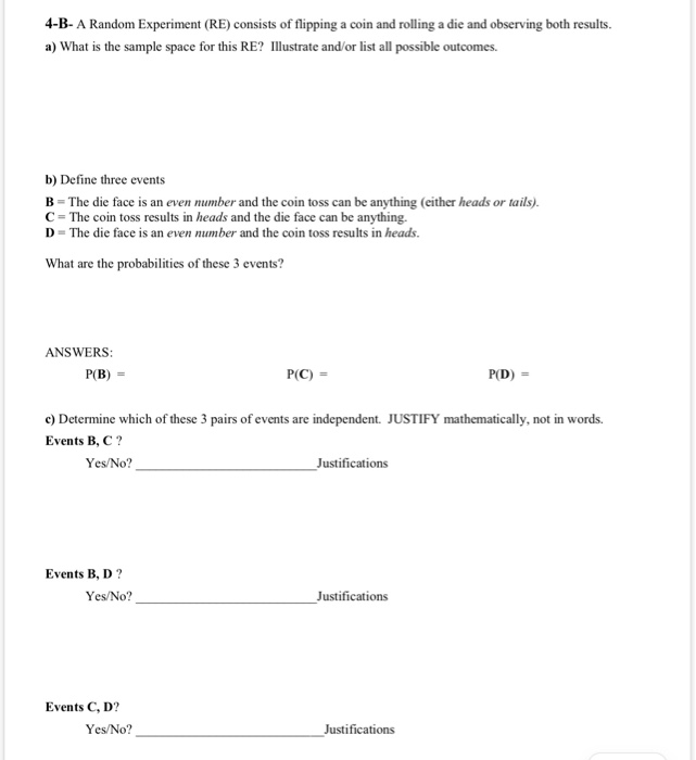 Solved 4-B- A Random Experiment (RE) Consists Of Flipping A | Chegg.com