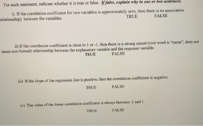 Solved - For each statement, indicate whether it is true or | Chegg.com