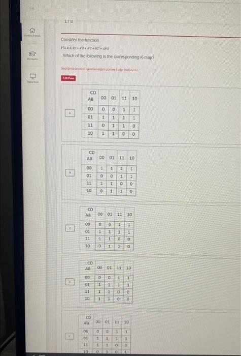 Solved Consider the function F(A,B,C,D)=A′B+A′C+BC′+AB′D | Chegg.com