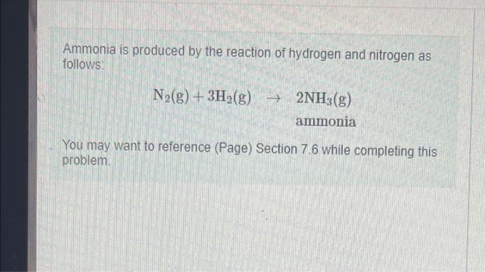 Solved Ammonia is produced by the reaction of hydrogen and | Chegg.com