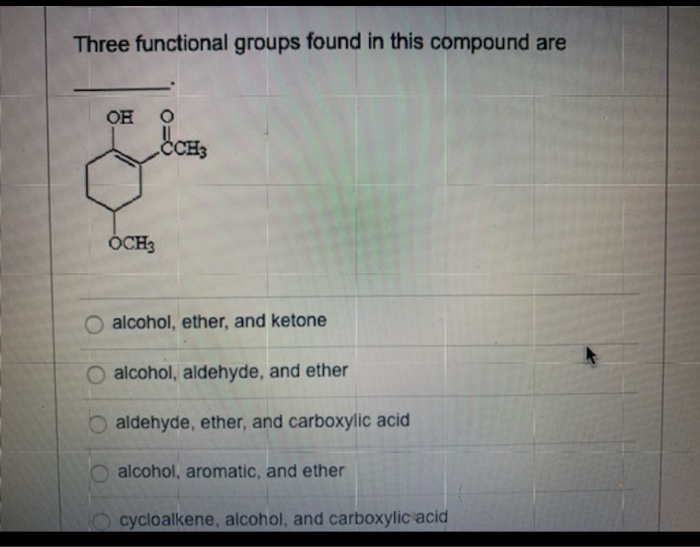 Solved Three functional groups found in this compound are ОЕ | Chegg.com