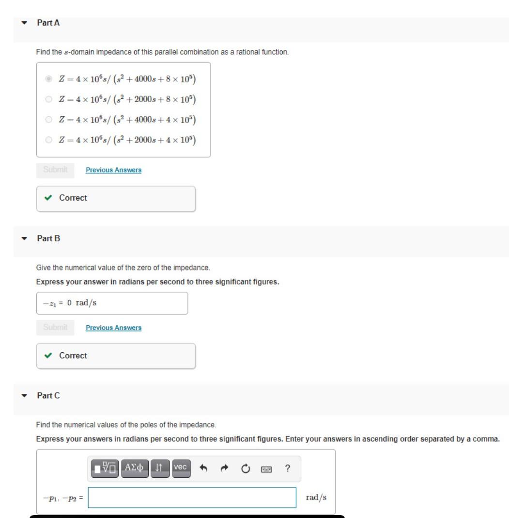 Solved Part A Find the s-domain impedance of this parallel | Chegg.com